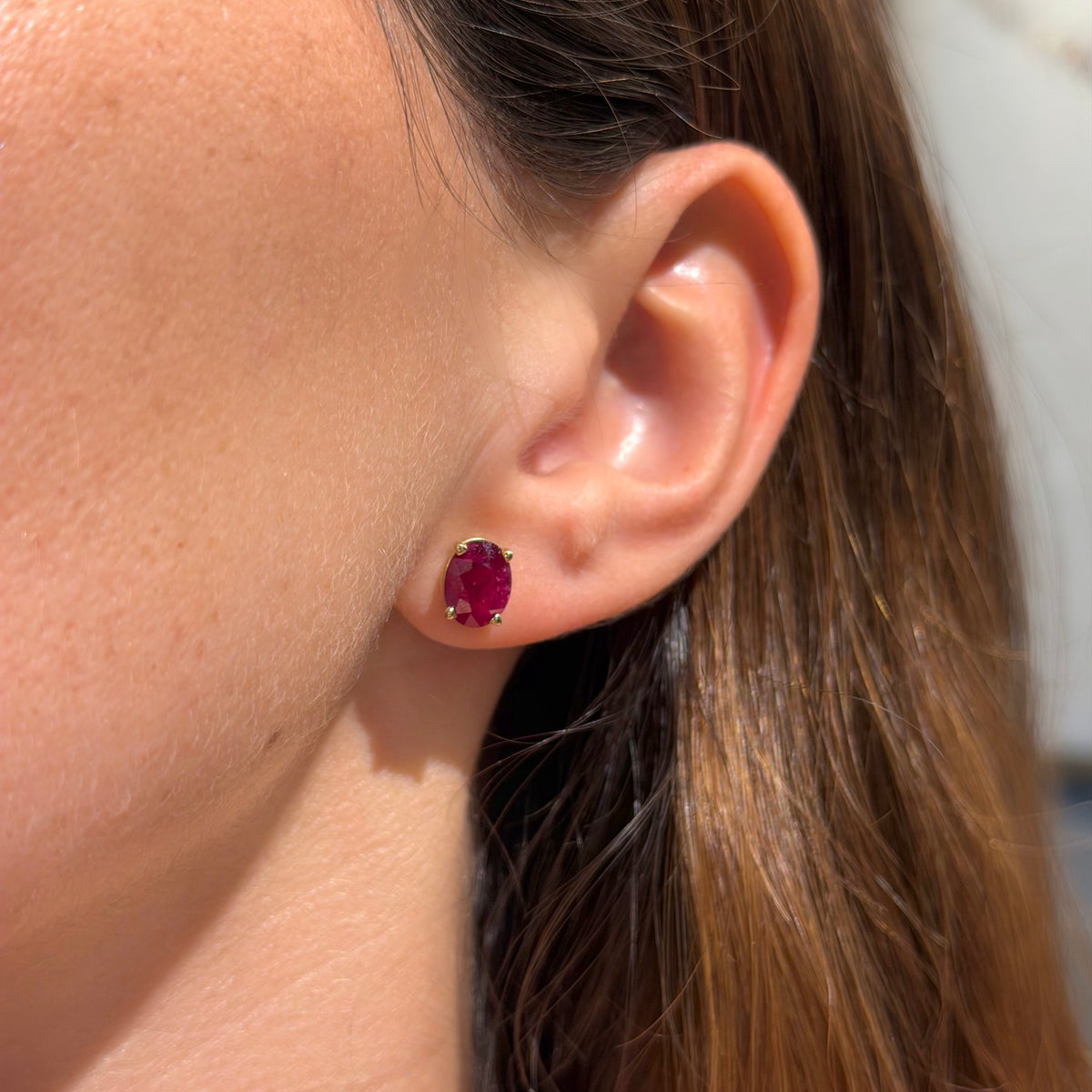 Ruby Classic Oval Studs 14K Yellow Gold