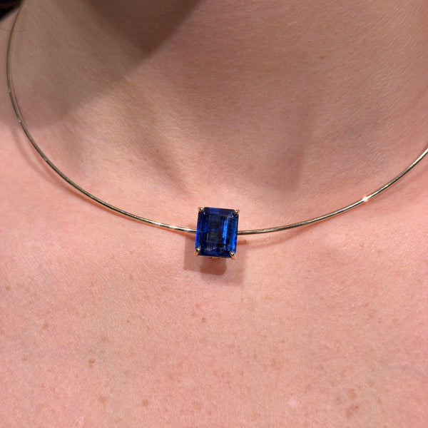 Kyanite Squared Charm with 14K Yellow Gold