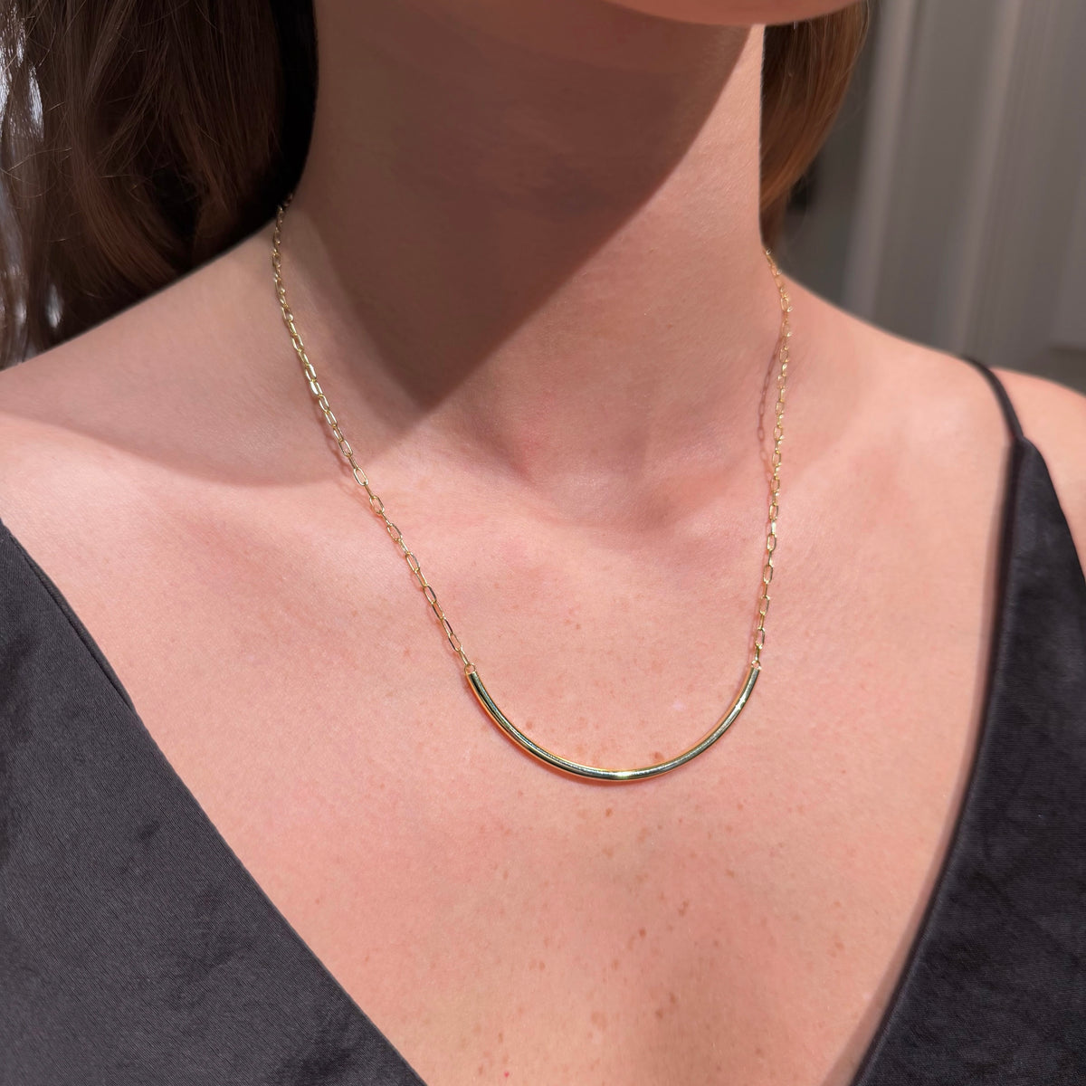 14K Yellow Gold Curved Bar Necklaces