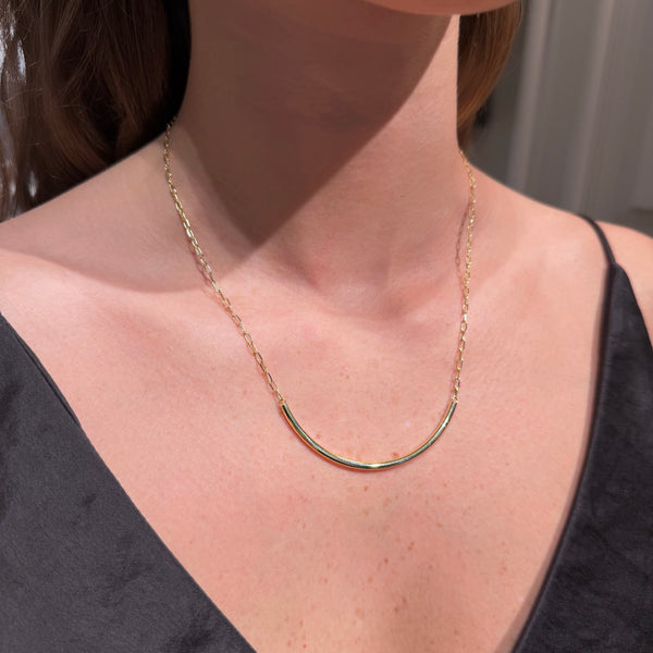 14K Yellow Gold Curved Bar Necklaces