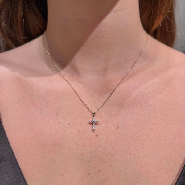 Diamond Cross Pendant on 14K Yellow Gold Necklaces