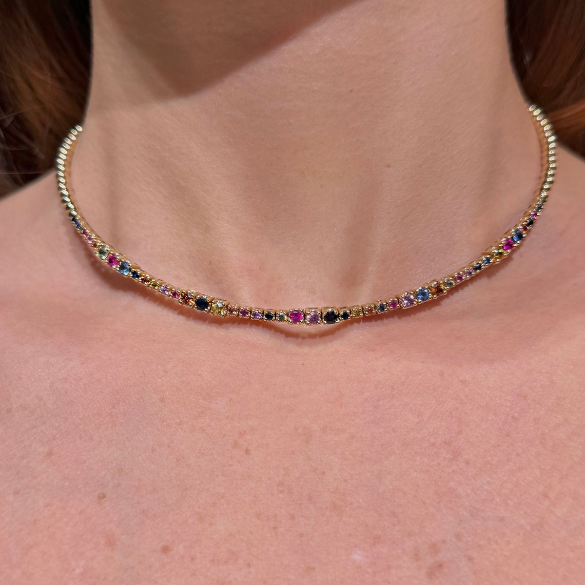 Choker with Multicolor Sapphire on 14K Yellow Gold Necklaces
