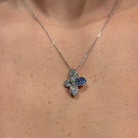 Set of 18K White Gold Blue Sapphire and Diamonds Necklace &amp; Earrings.