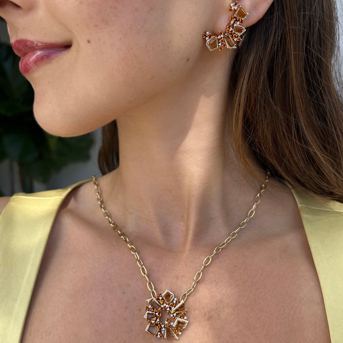 Set Citrine & Diamonds Necklace & Earrings