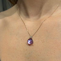Set of 18K Rose Gold with Amethyst Mother of Pearl and Diamonds Necklace &amp; Earrings.