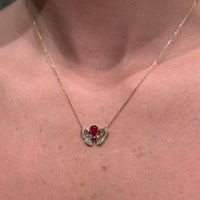 Set of 18K Yellow Gold with Ruby and Diamonds Necklace &amp; Earrings.