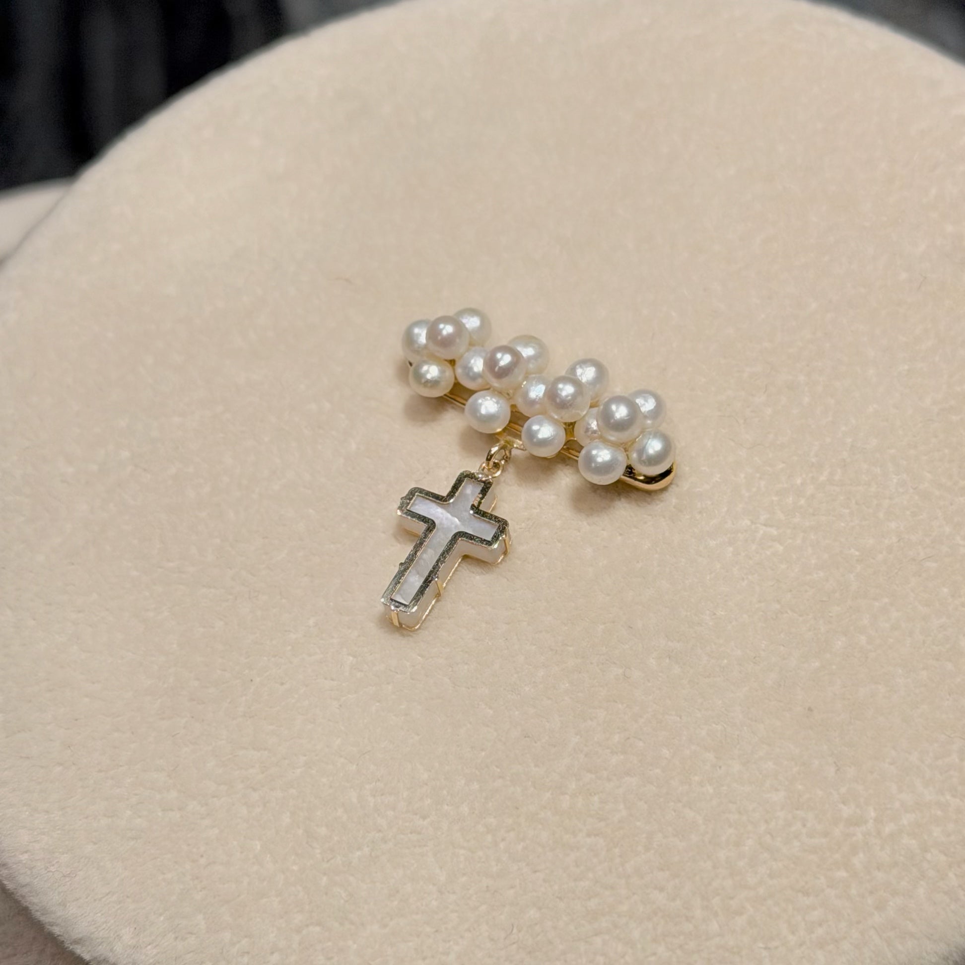 Mother of Pearl Cross with Pearls Brooch - Adriana Fine Jewelry