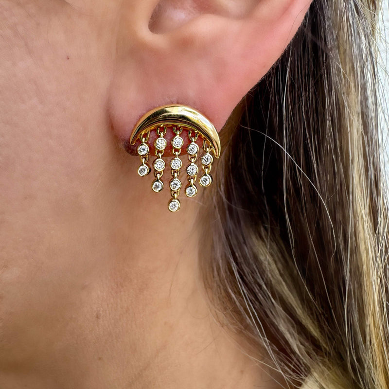 14K Yellow Gold Moon with Diamonds Earrings