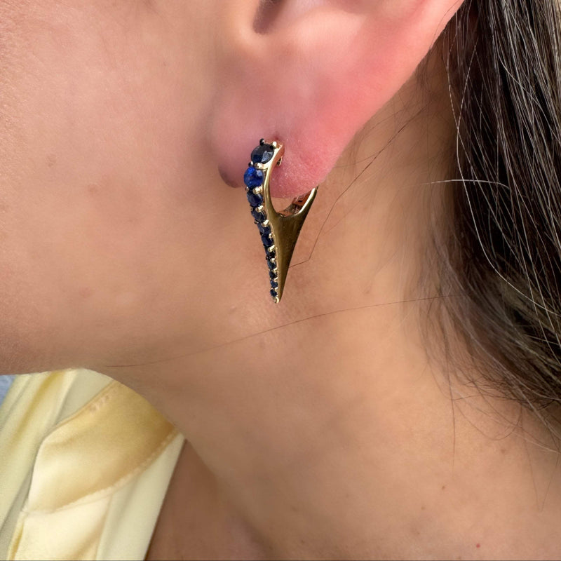 14K Yellow Gold Spike with Sapphire Earrings