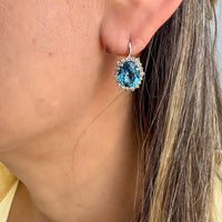 Blue Topaz & Diamond in 14K White Gold  Earrings