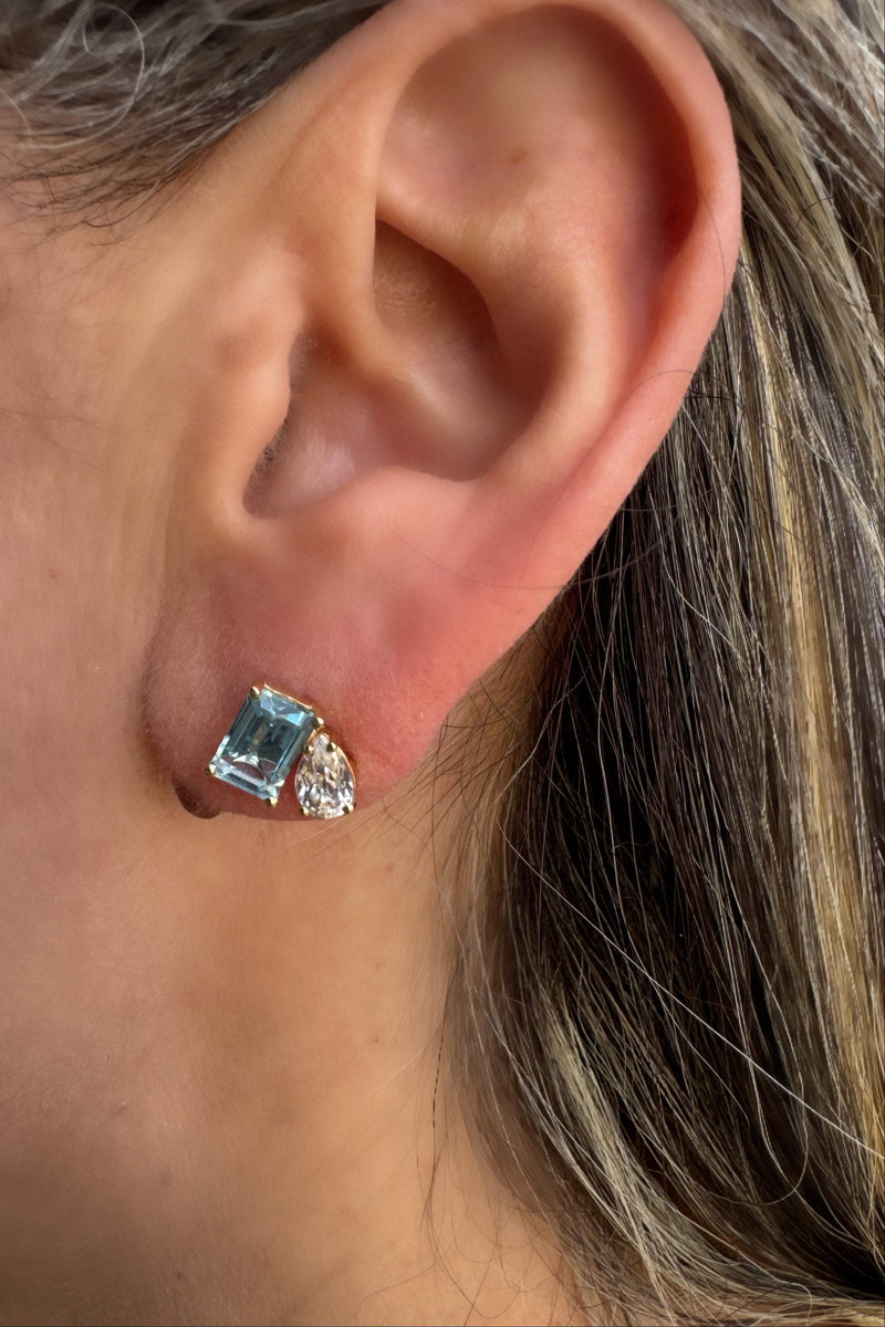 Sky Blue & White Topaz Stud Earrings