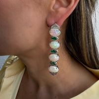 Ethiopian Opal & Emerald with Diamond Dangle Earrings