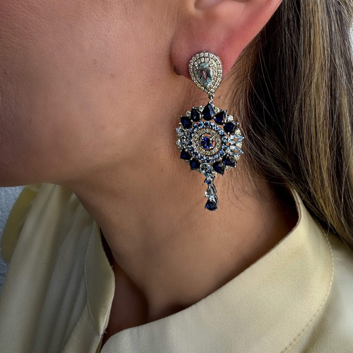 Sapphire & Aquamarine with Diamond Earrings