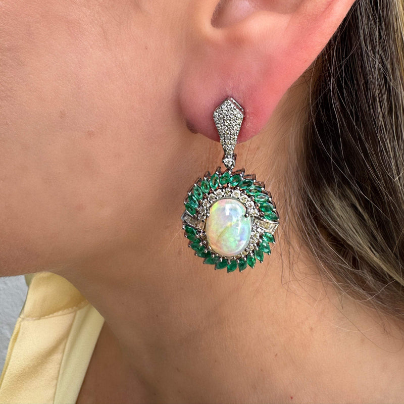 Opal & Emerald with Diamond Stud Earrings