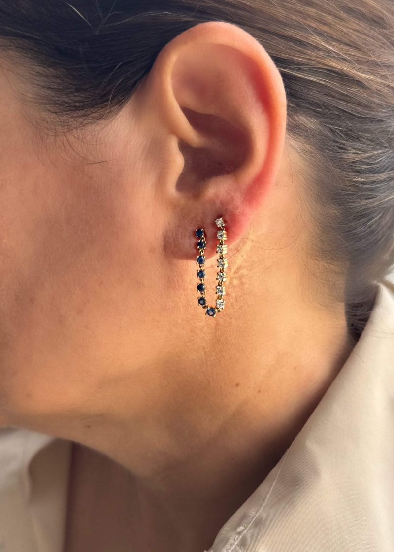 Diamond & Sapphire Half & Half Chain Earrings