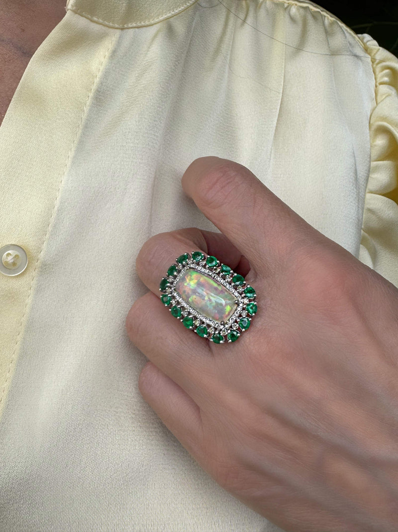 Emerald & Opal with Diamond Ring