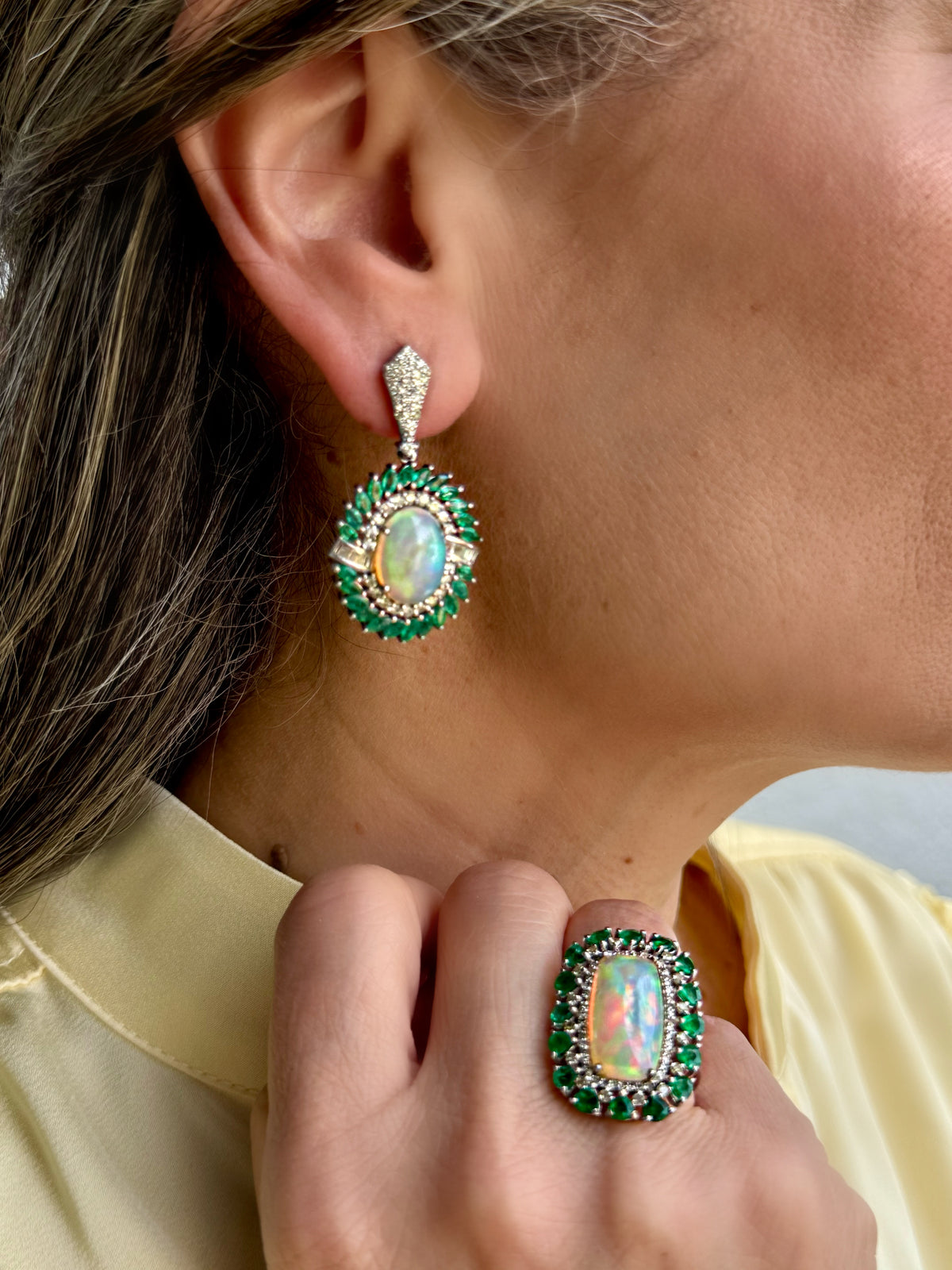 Emerald & Opal with Diamond Ring