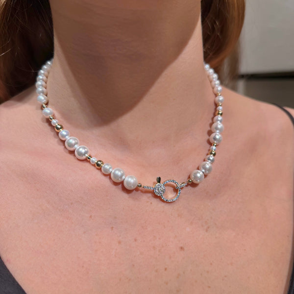 Pearls with Yellow Gold & Diamonds Lock Necklaces
