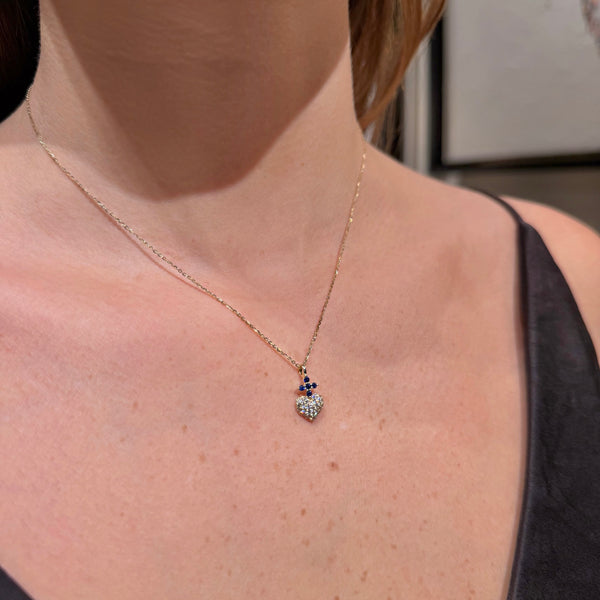Sacred Heart Sapphire with Cross of Diamonds Necklaces
