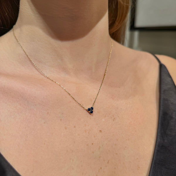 Blue Sapphire Clover on 14K Yellow Gold Necklaces