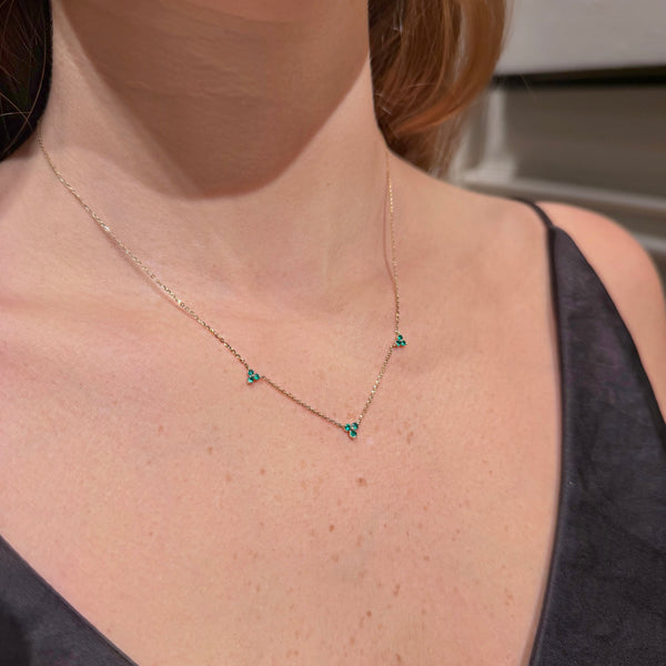 Emerald Clover Trio on 14K Yellow Gold Necklaces