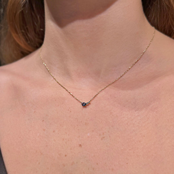 Blue Sapphire and Diamond on 14K Yellow Gold Necklaces