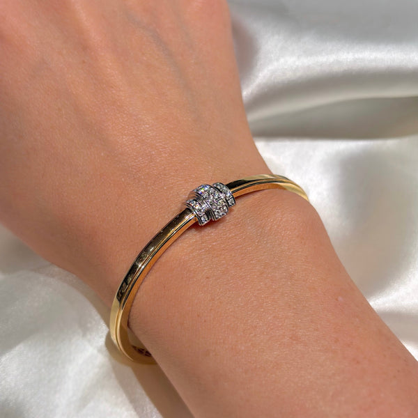 14K Yellow Gold with Diamond Linked Bangle