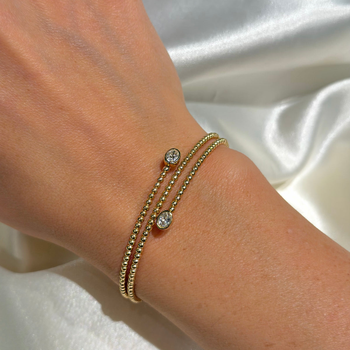14K Yellow Gold with Double Oval Diamond Bangle