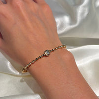 14K Yellow Gold with Diamond Emerald Cut Bangle