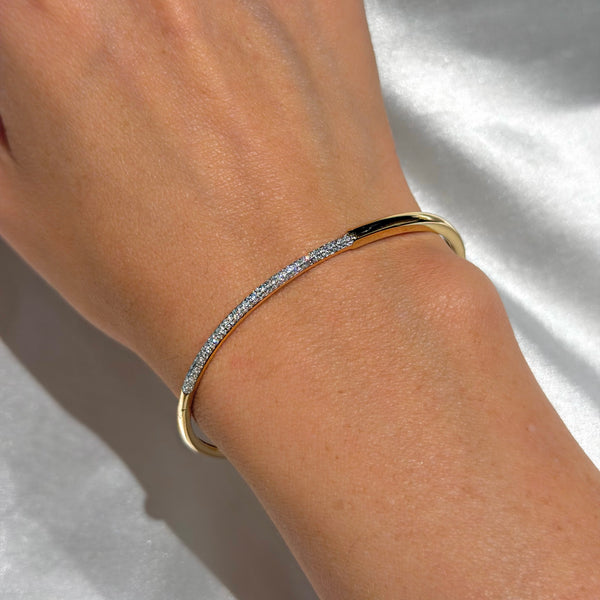 14K Yellow Gold with Half Style Diamond Bangle