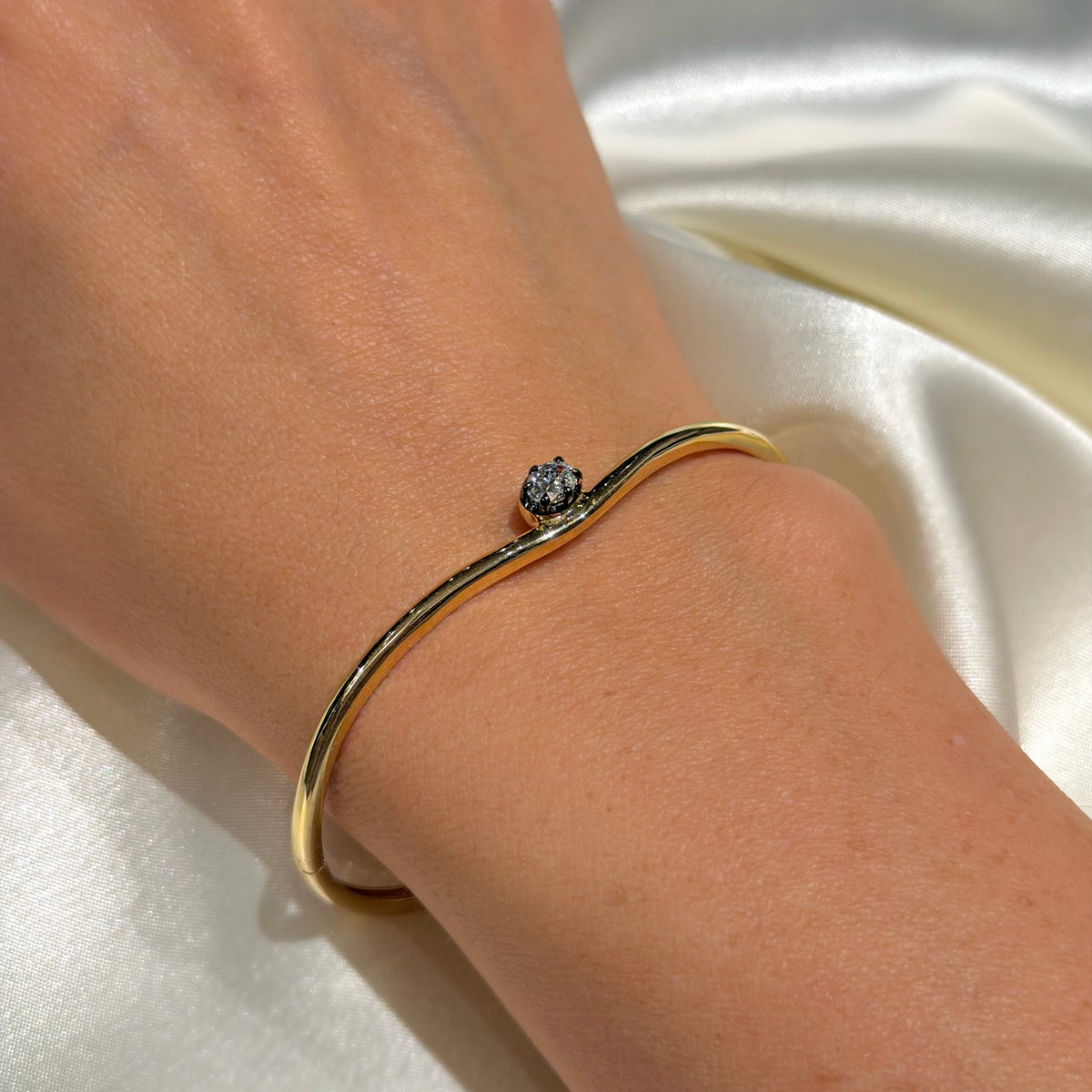 Georgian Style Diamond on 14K Yellow Gold Curved Bracelet