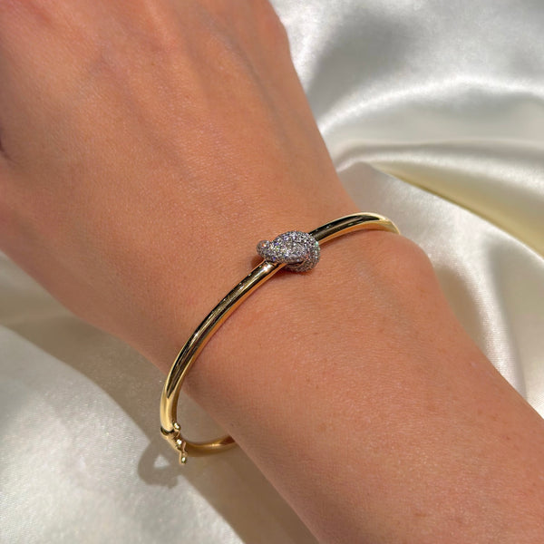 14K Yellow Gold with Diamond Knot Bangle