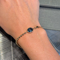 Blue Topaz with 14K Yellow Gold Beads & Paperclip Bracelet