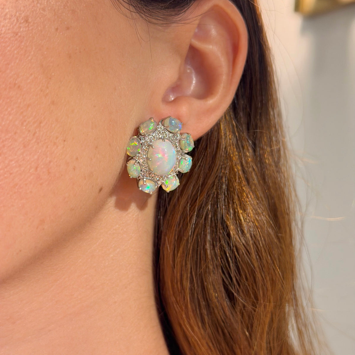 Opal with Diamond Oval Earrings