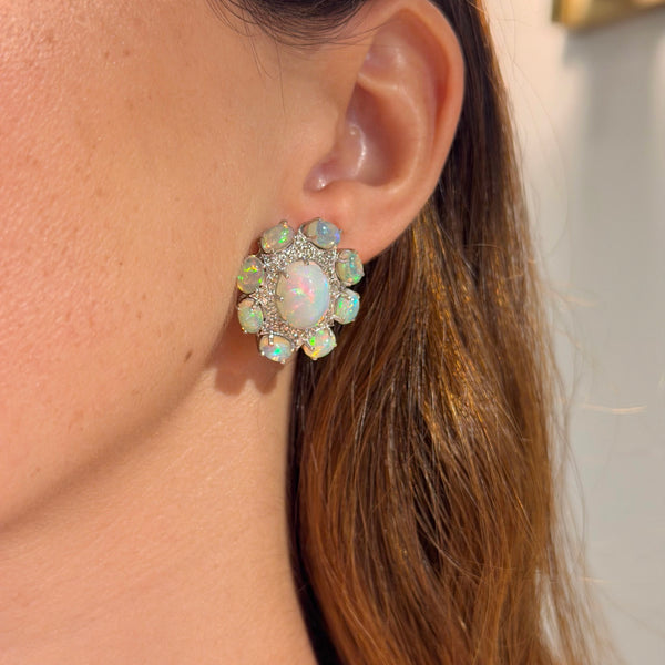 Opal with Diamond Oval Earrings