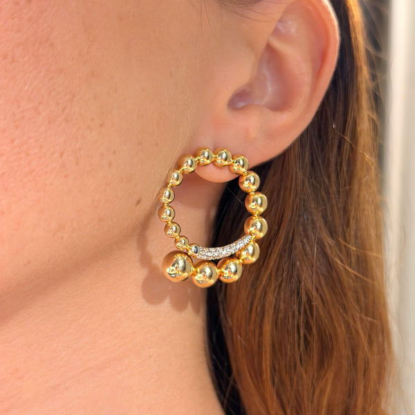 14K Yellow Gold Circle with Diamonds Earrings