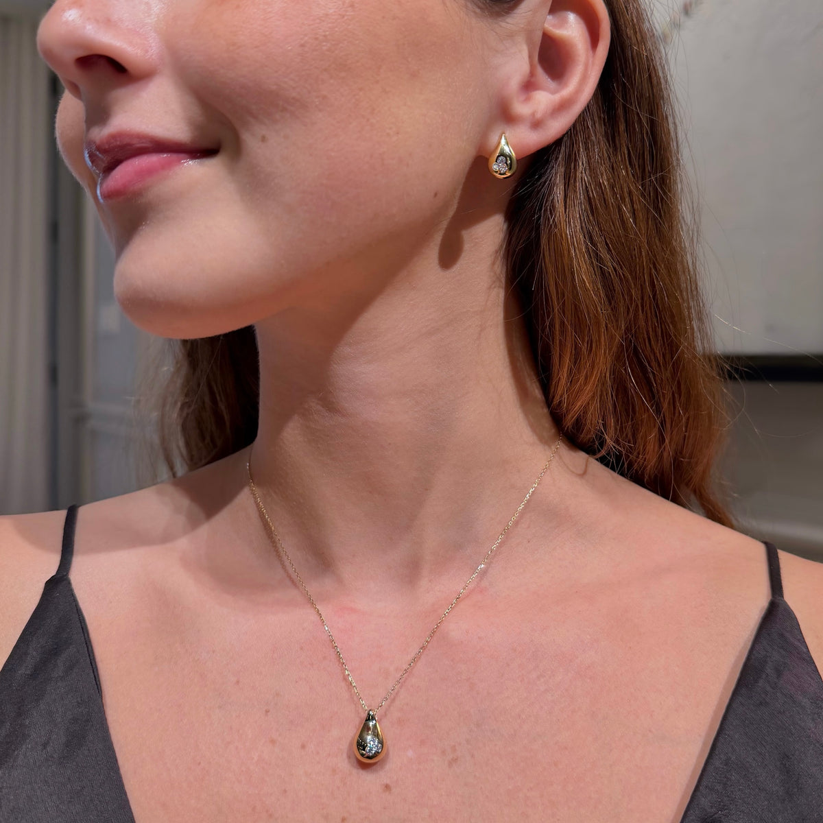 Set Drop on 18k Yellow Gold and Diamonds Necklace & Earrings