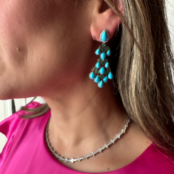 Sleeping Beauty Turquoise with Emerald & Diamond Earrings