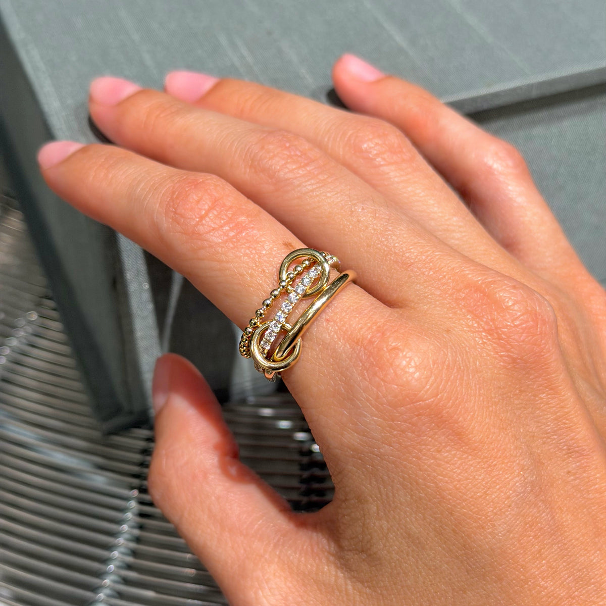 Stackable Design 14K Yellow Gold with Diamonds Rings