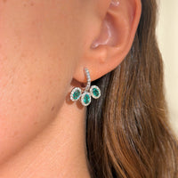 Three Emerald & Diamond on 14K Yellow Gold Earrings