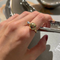 14K Yellow Gold Open Circle & Diamond Drop Rings