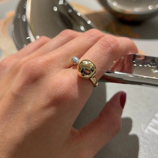 14K Yellow Gold Open Circle & Diamond Drop Rings