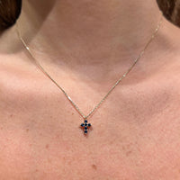 Mini Sapphire Cross on 14K Yellow Gold Necklaces