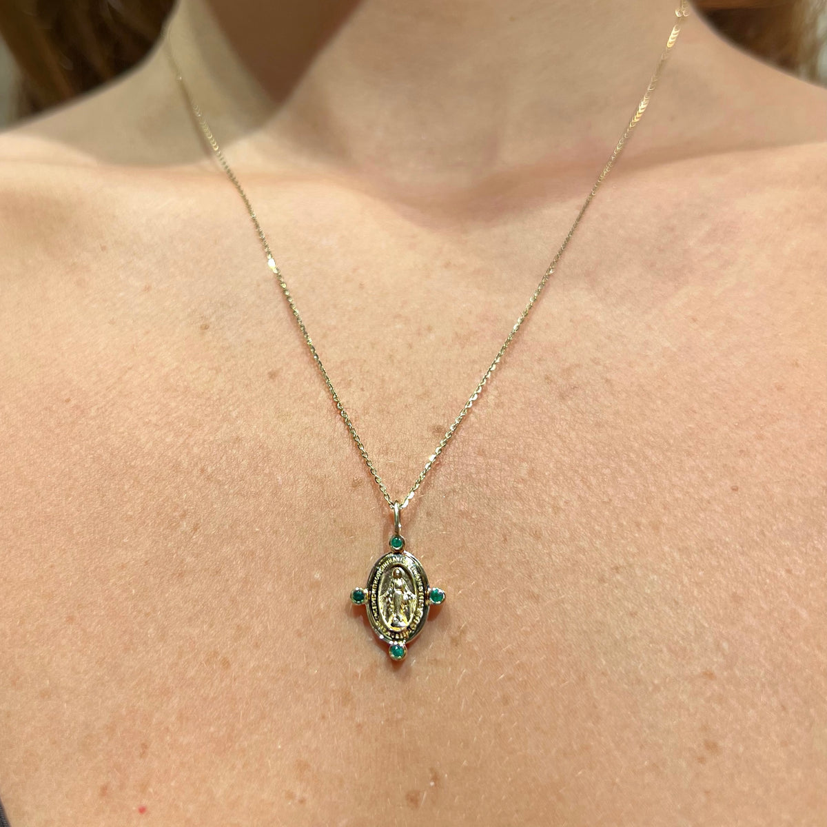 Miraculous Medal with Emerald Necklaces