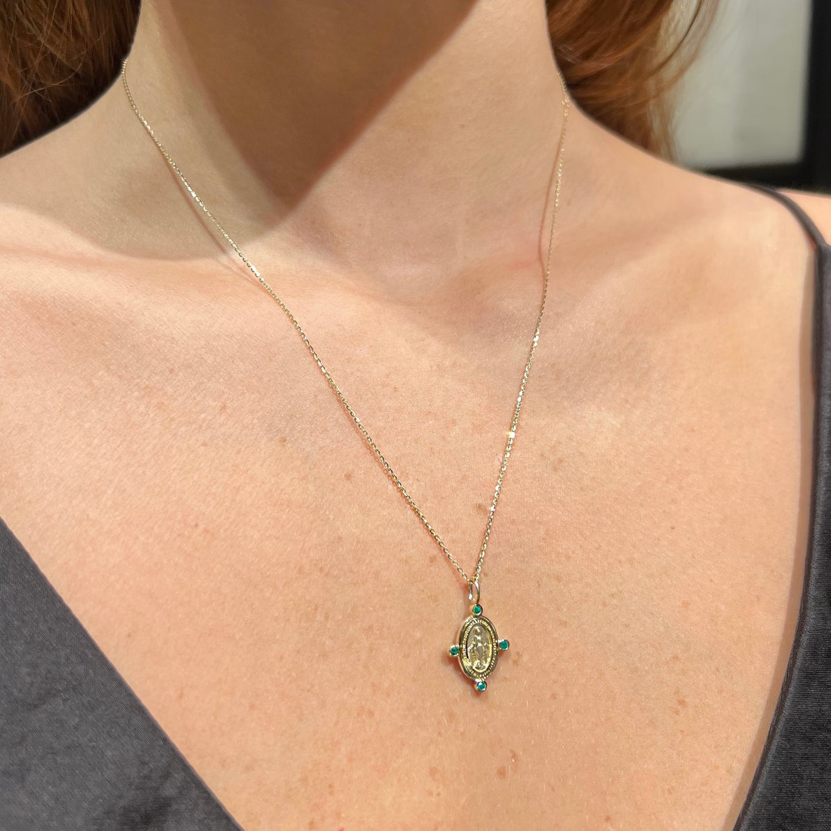 Miraculous Medal with Emerald Necklaces