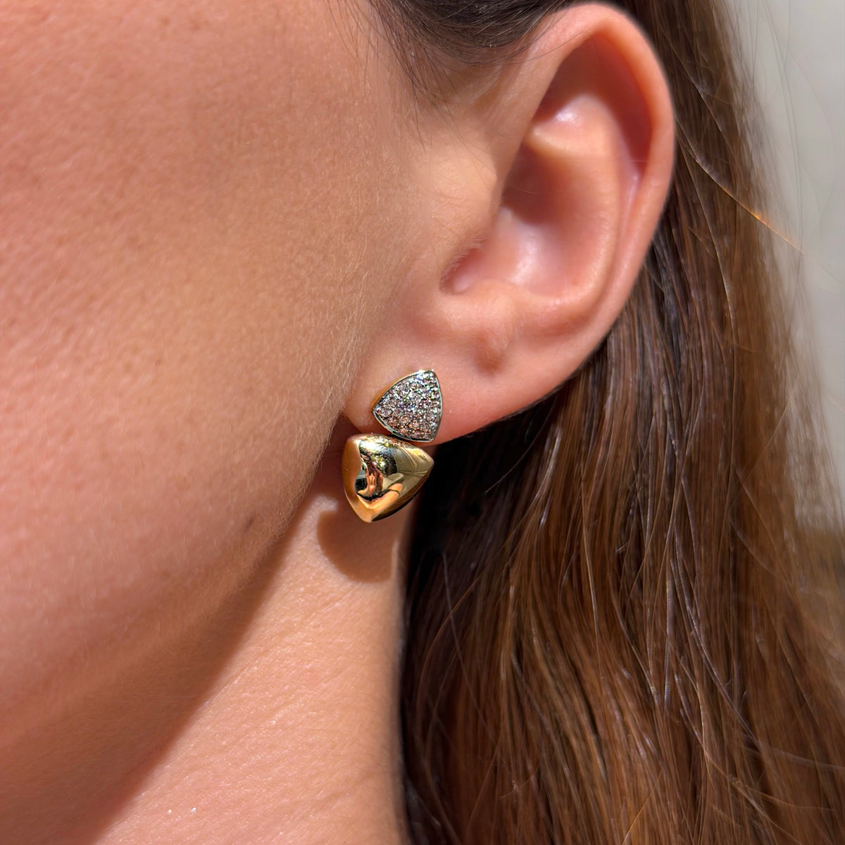 Yellow Gold Triangle Drop with Diamonds Earrings