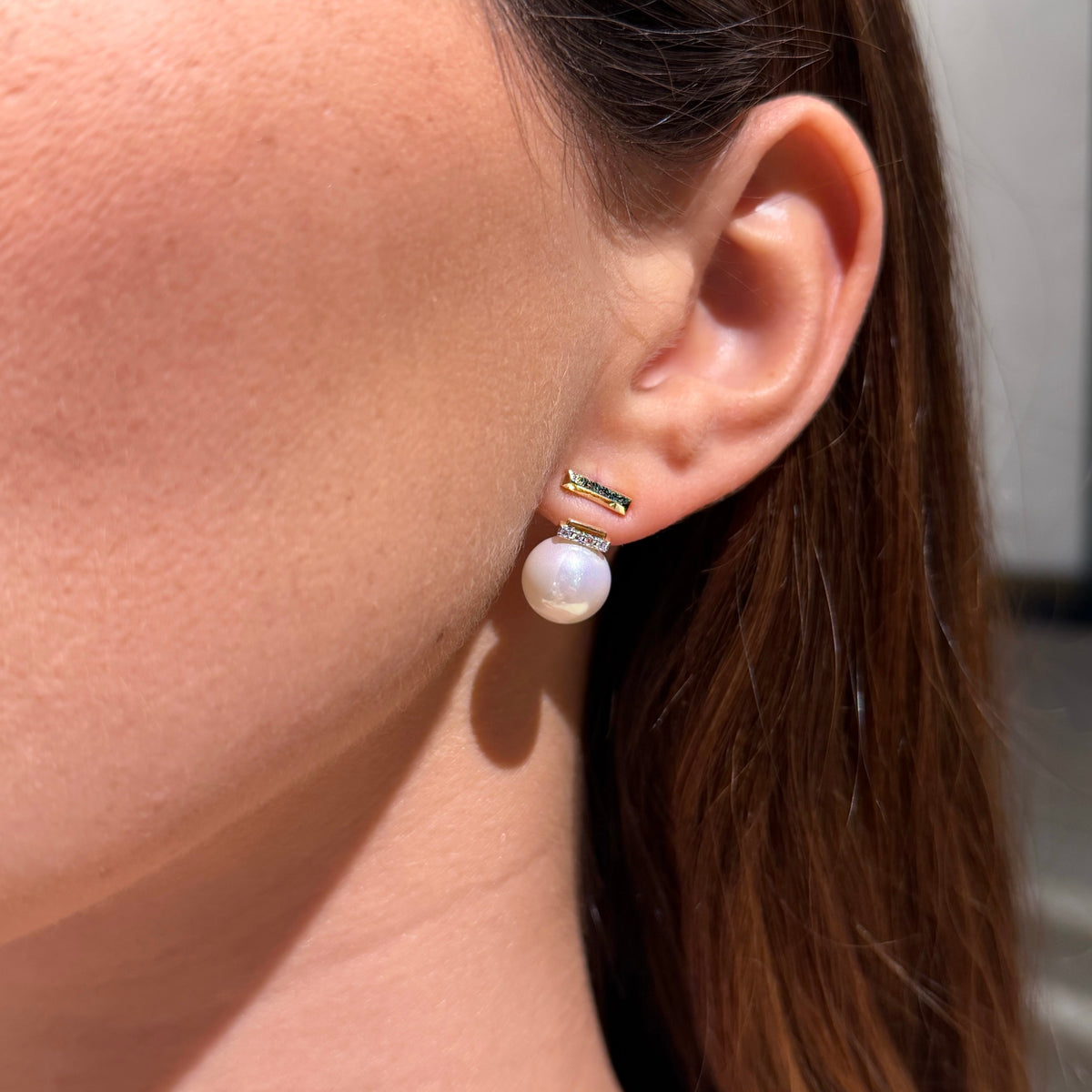 Pearl & Diamond on Yellow Gold Earrings