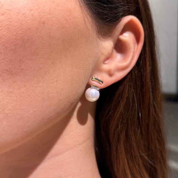 Pearl & Diamond on Yellow Gold Earrings