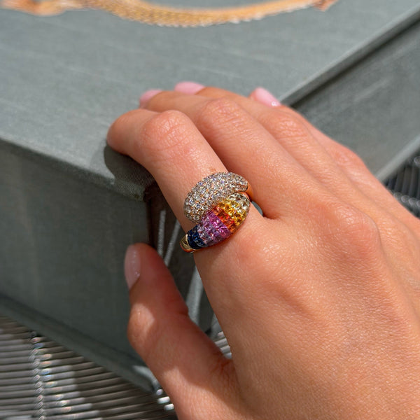 Multi Sapphire & Diamonds 14K Yellow Gold Rings