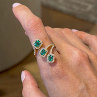 Three Emerald & Diamond on 18K Yellow Gold Ring